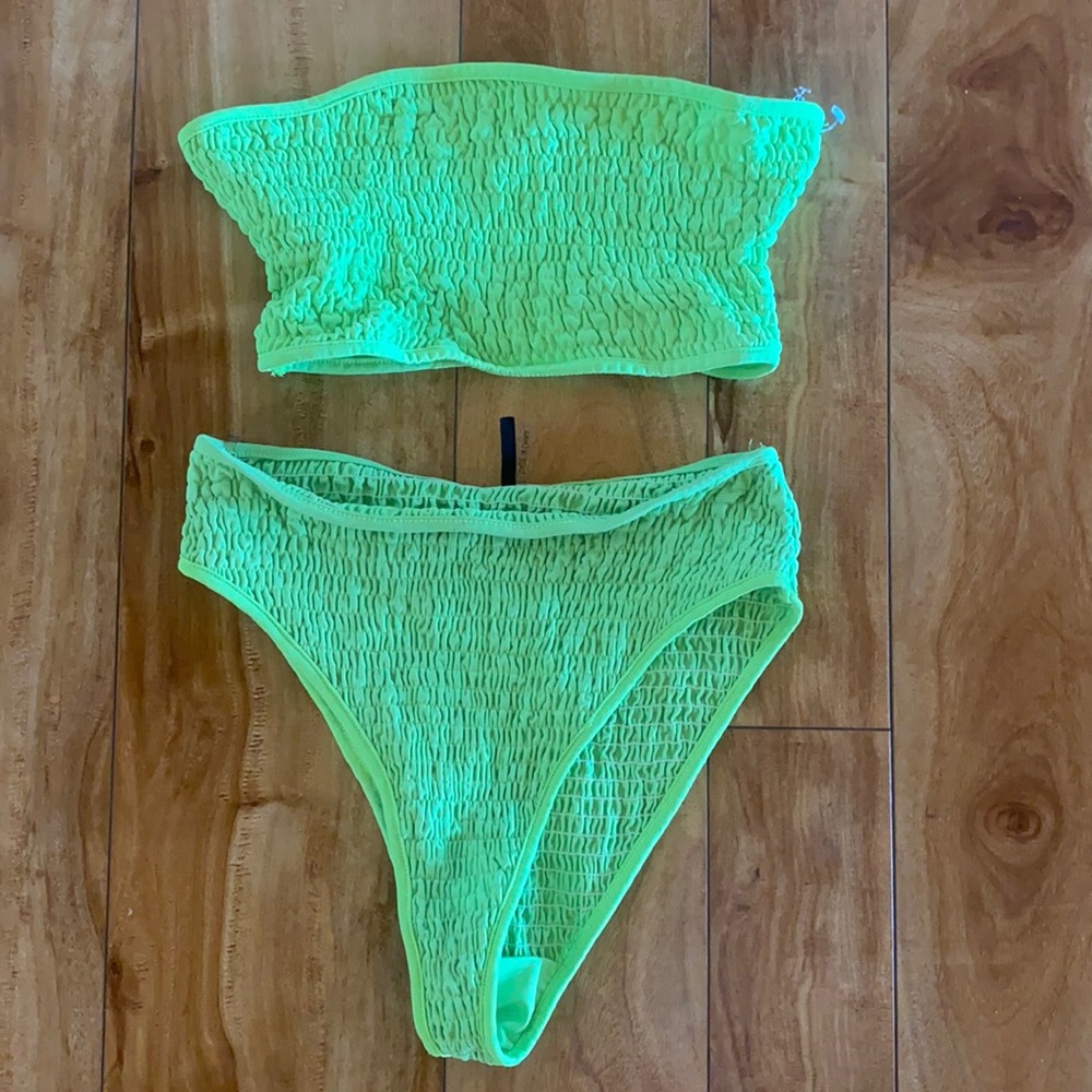 Fashion Nova High wasted neon green swim suit